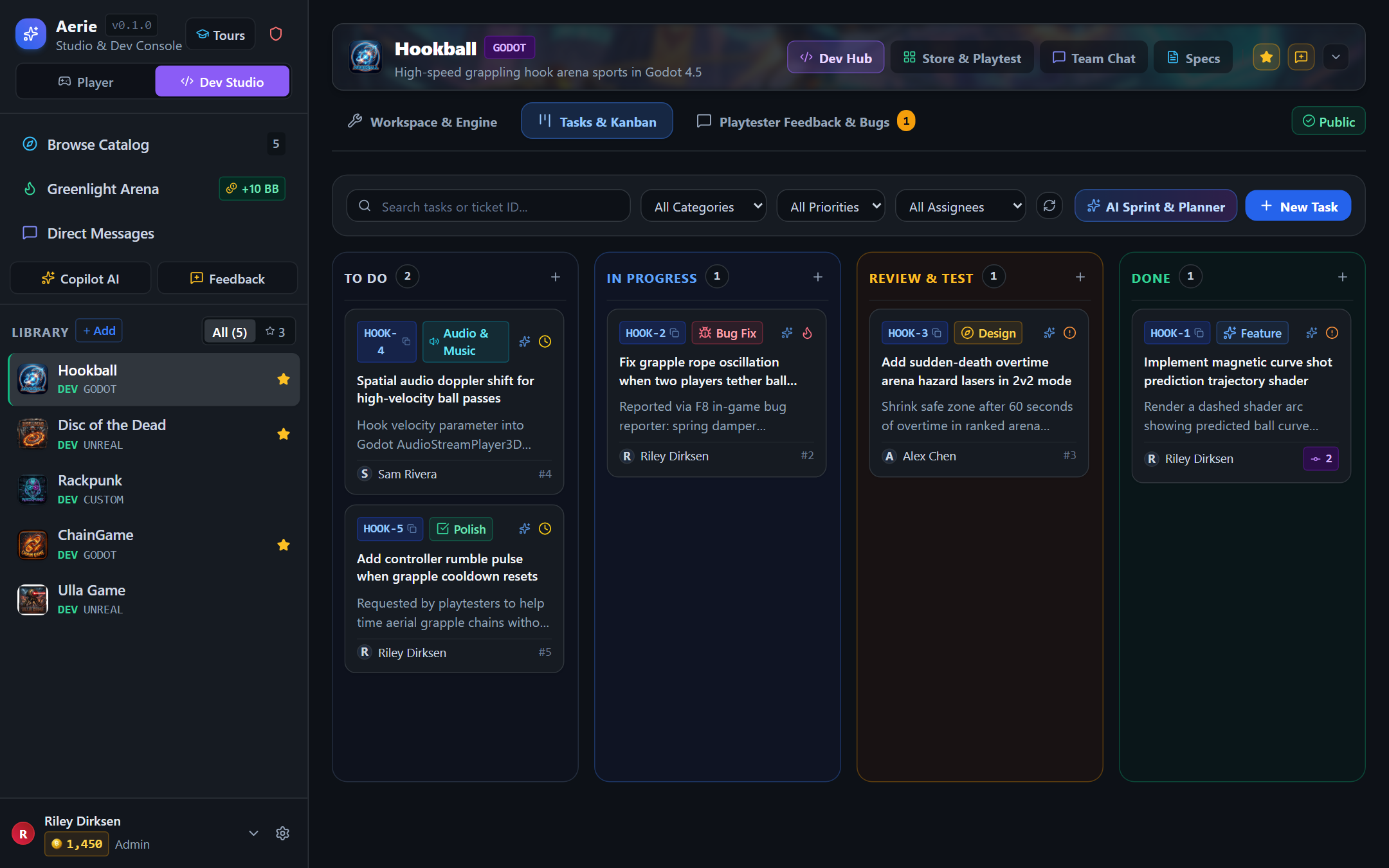 Dev Kanban Board — Multi-Discipline Tasks, AI Sprint Planner, and Bidirectional Source Control Commit Linking